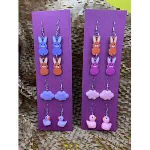 Easter Themed Chandelier Earrings for Pierced Ears Bunny Ducks Clouds Handmade